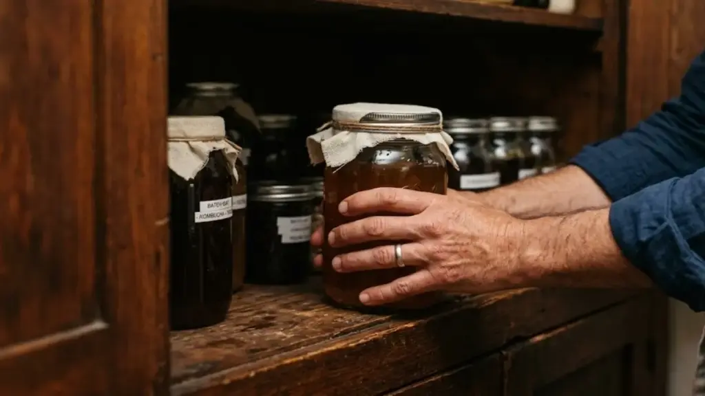 storing-the-fermentation-vessel-in-a-dark-kitchen-cabinet-to-age-the-organic-apple-vinegar