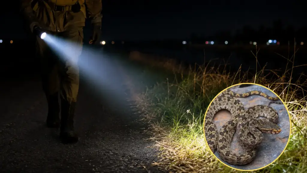 sweeping-roadside-grass-with-a-flashlight-for-python-hunting-in-florida-seasons