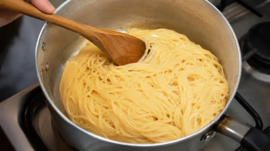 tangled-block-of-spaghetti-strands-clumped-together-inside-a-small-pot