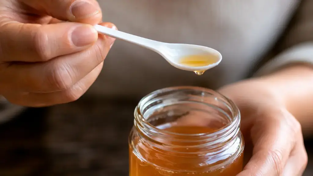 tasting-homemade-fermented-vinegar-with-a-plastic-spoon-to-check-acidity-levels