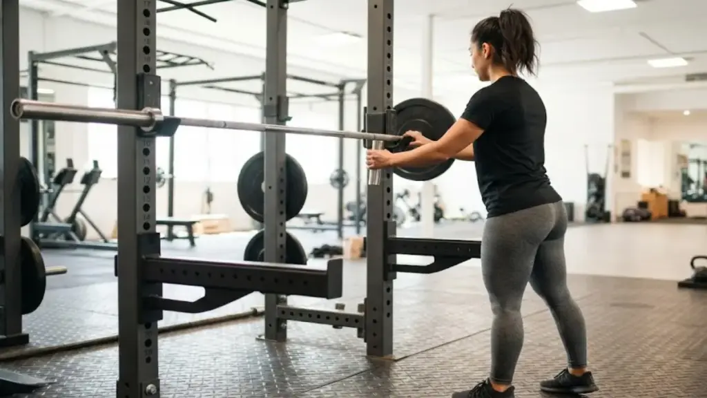trainer-adjusting-a-barbell-on-a-squat-rack-inside-a-gym-for-chocolate-smell-exercise