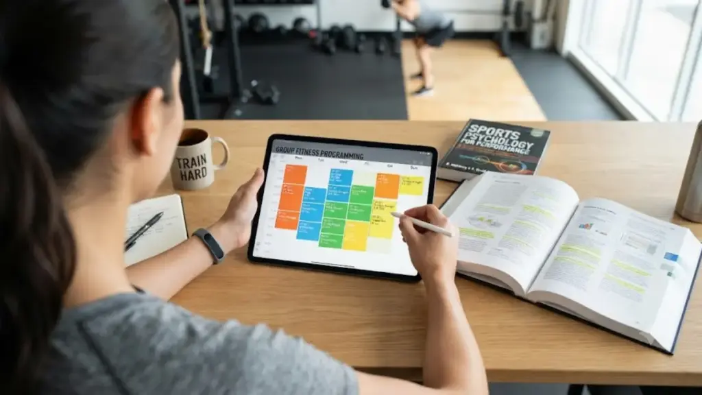 trainer-reviewing-athletic-charts-next-to-an-open-psychology-manual-thecouch