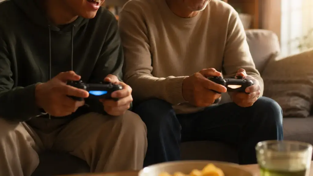 two-gamers-sharing-controller-on-living-room-sofa