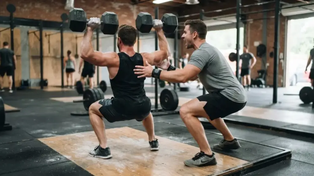 two-gym-partners-encouraging-each-other-during-a-workout