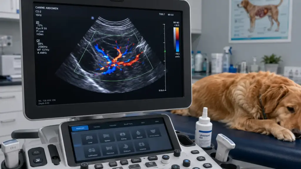 ultrasound-machine-screen-displaying-canine-abdominal-ultrasonography-for-dangerous-colors-of-dog-feces