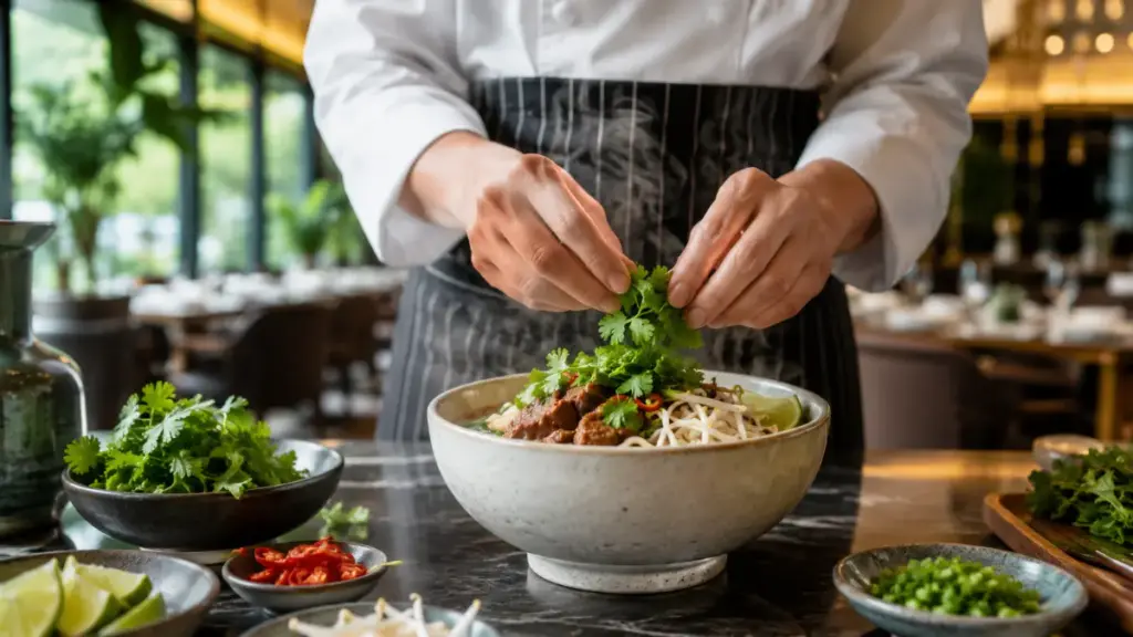 upscale-restaurant-chef-finishing-a-gourmet-noodle-bowl-presentation