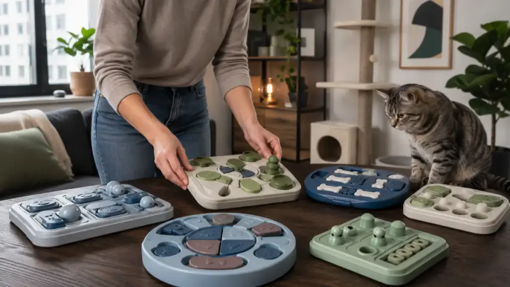 urban-canine-owner-preparing-advanced-puzzle-boards-on-a-table