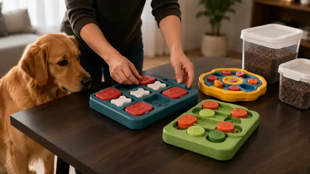 urban-canine-owner-preparing-advanced-puzzle-boards-on-a-table