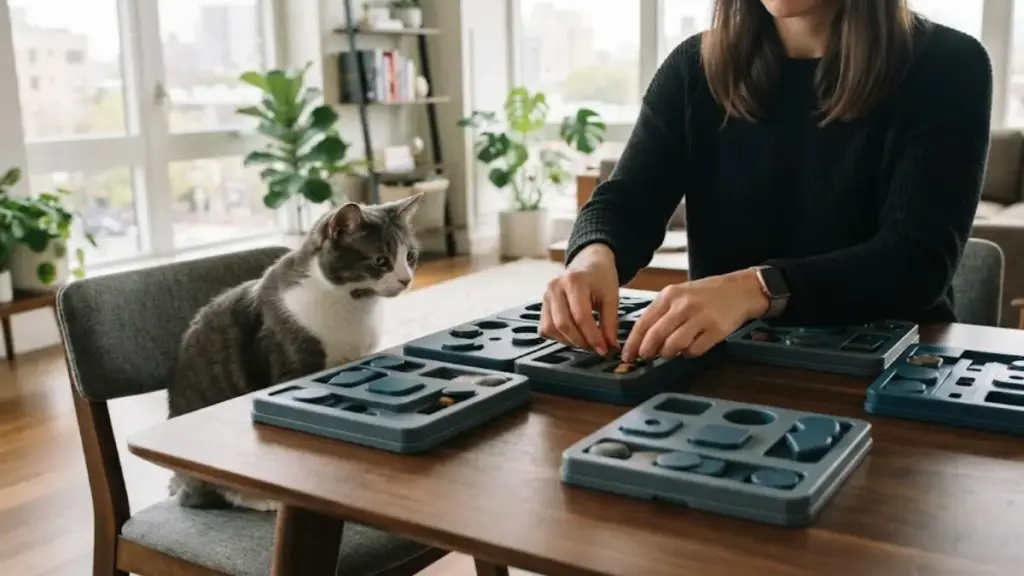 urban-homeowner-arranging-household-items-efficiently-to-combat-feline-aggression-pet