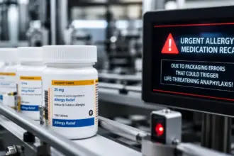 urgent allergy medication recall due to packaging errors that could trigger life threatening anaphylaxis assembly line