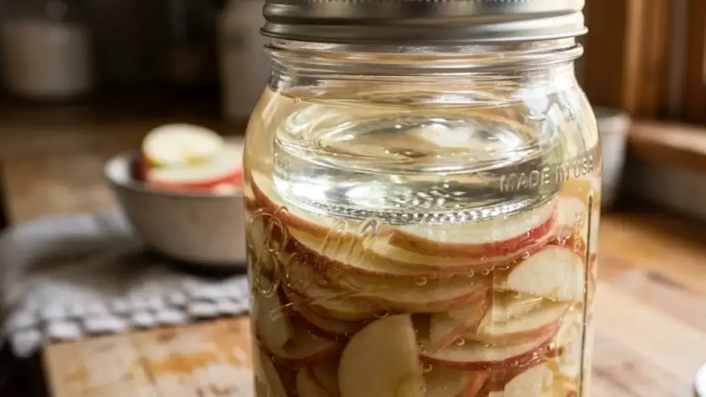 using-glass-weights-to-keep-apple-slices-fully-submerged-while-brewing-organic-apple-vinegar
