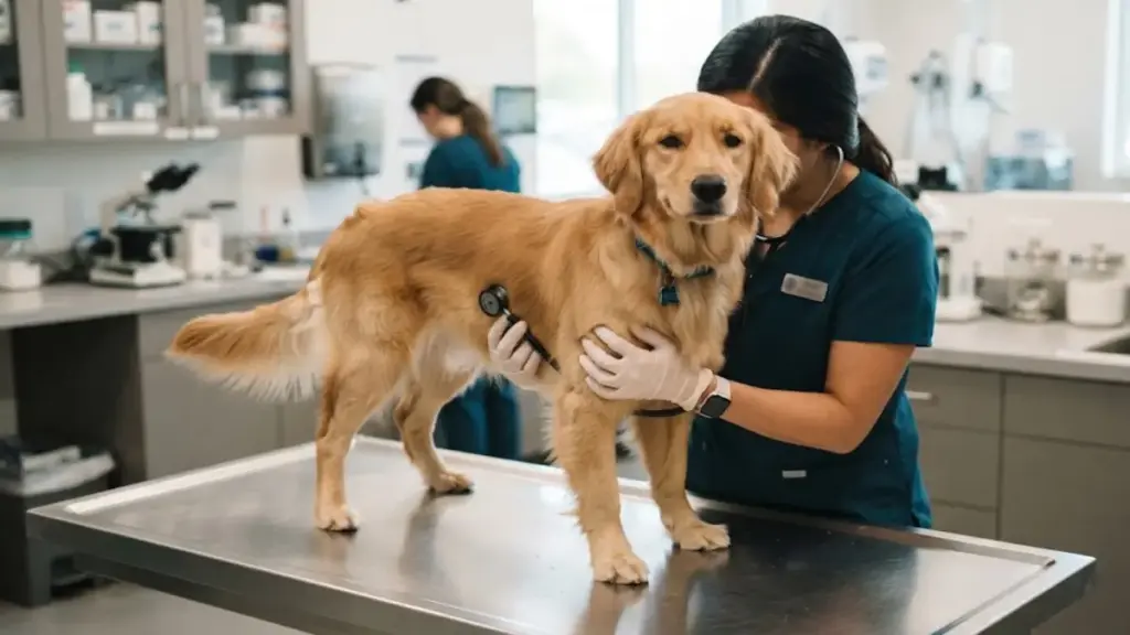 veterinarian-examining-a-healthy-dog-in-a-bright-clinic-after-food-recalls-dog