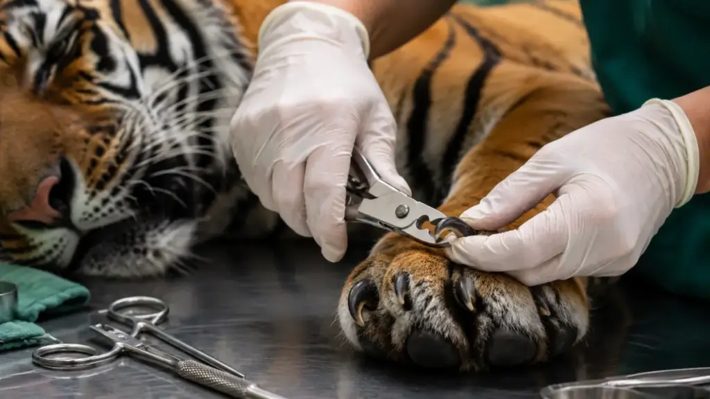 veterinary-surgeon-trimming-claws-of-a-sedated-animal