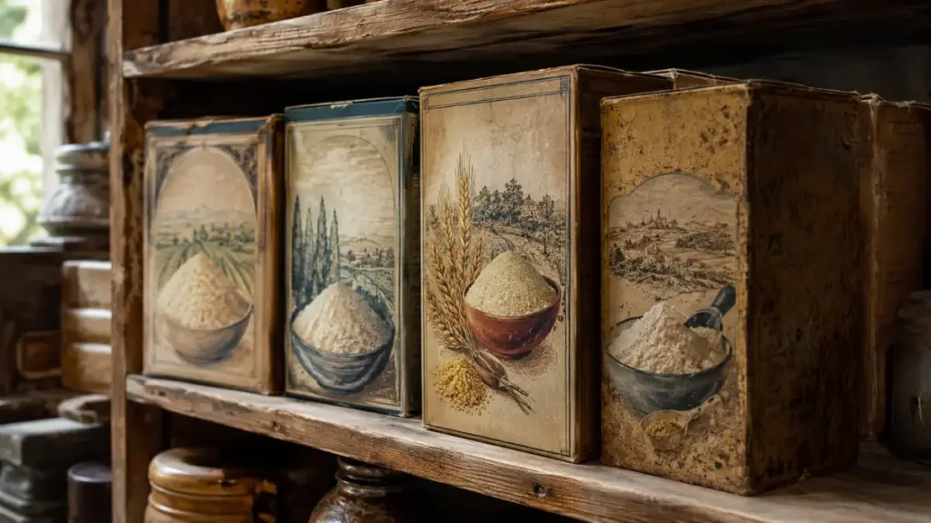 vintage-italian-semolina-packaging-boxes-arranged-on-a-wooden-pantry-shelf