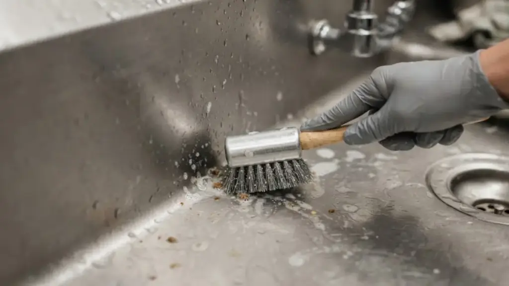 washing-a-stainless-steel-kitchen-sink-with-a-soapy-sponge