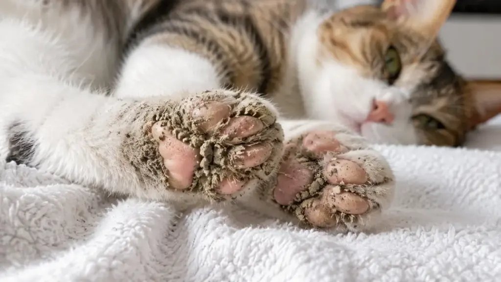 wet-clay-mud-clumps-stuck-between-the-paw-pads-of-a-domestic-cat