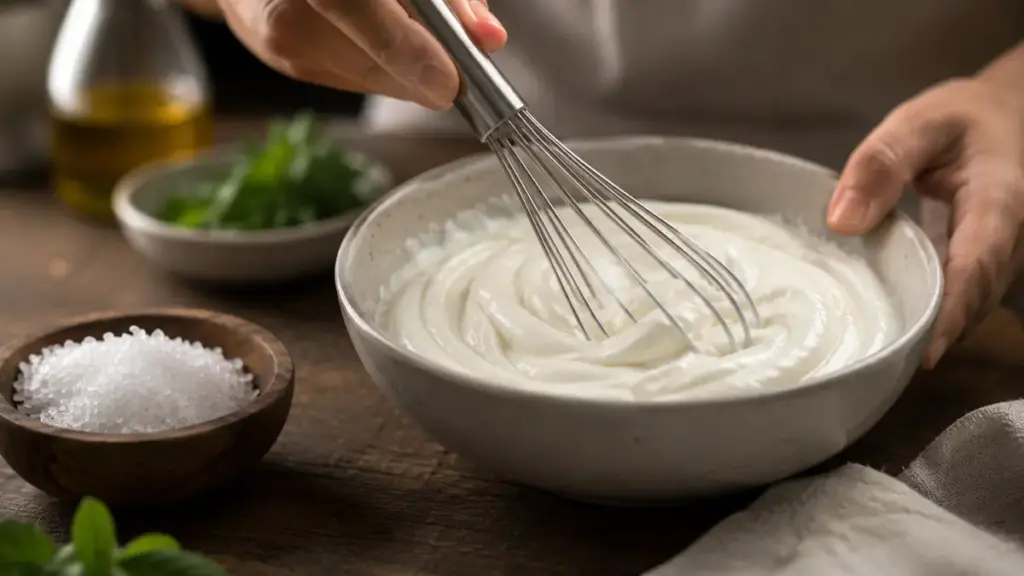 whisking-kosher-salt-into-greek-yogurt-to-prepare-savory-cottage-cheese-meals