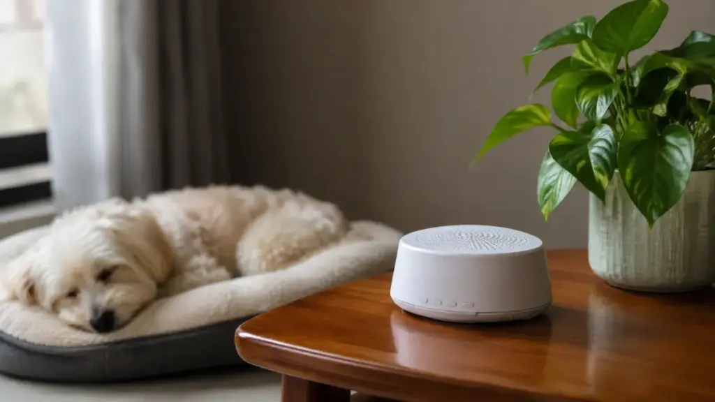 white-noise-sound-machine-running-on-a-table-to-mask-hallway-footsteps