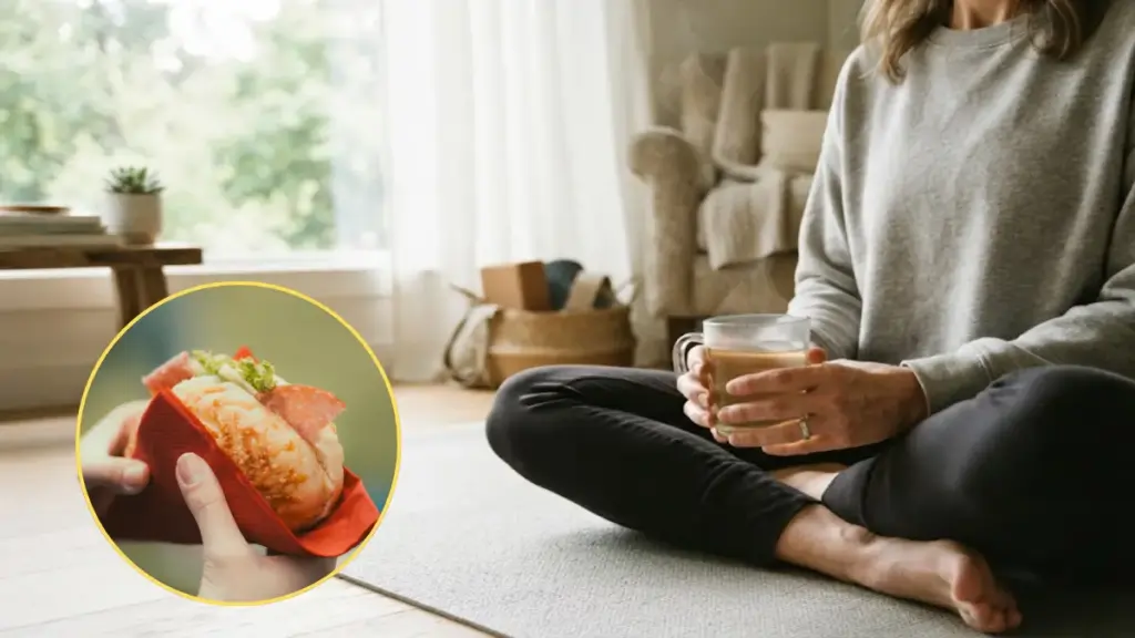 woman-sitting-on-a-yoga-mat-holding-a-glass-of-warm-water