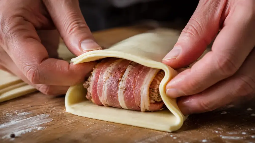wrapping-cold-puff-pastry-around-beef-parcels-for-a-mini-steak-wellington-recipe