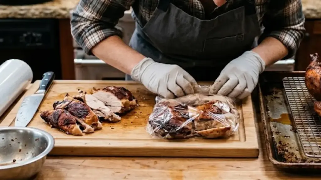 wrapping-sliced-cooked-smoked-poultry-firmly-in-clear-plastic-film