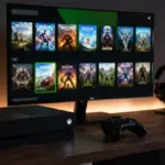 xbox console desk setup displaying digital subscription menu