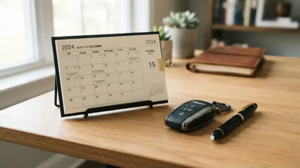 Calendar and car keys representing long-term ownership and planning