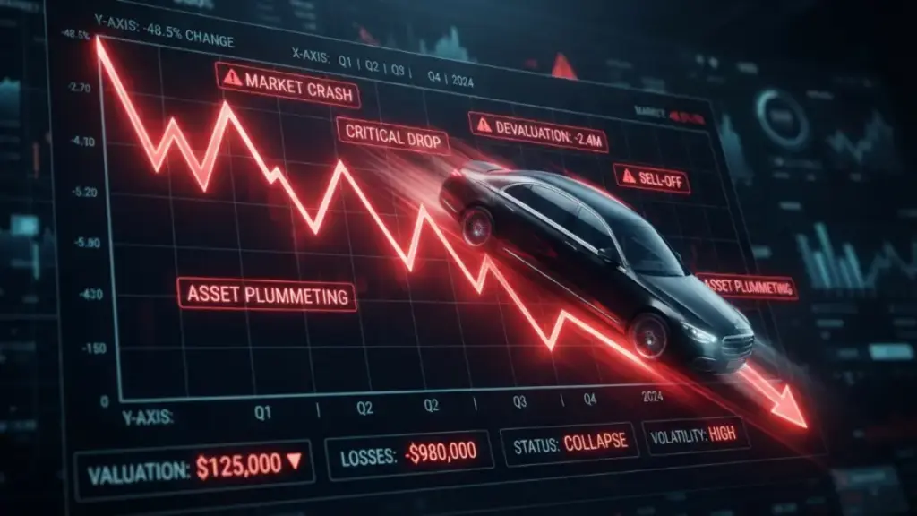 Financial line chart illustrating the rapid depreciation rate of luxury SUVs