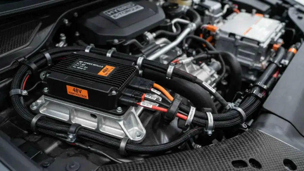 High-voltage electrical system components utilized in the Maybach GLS suspension
