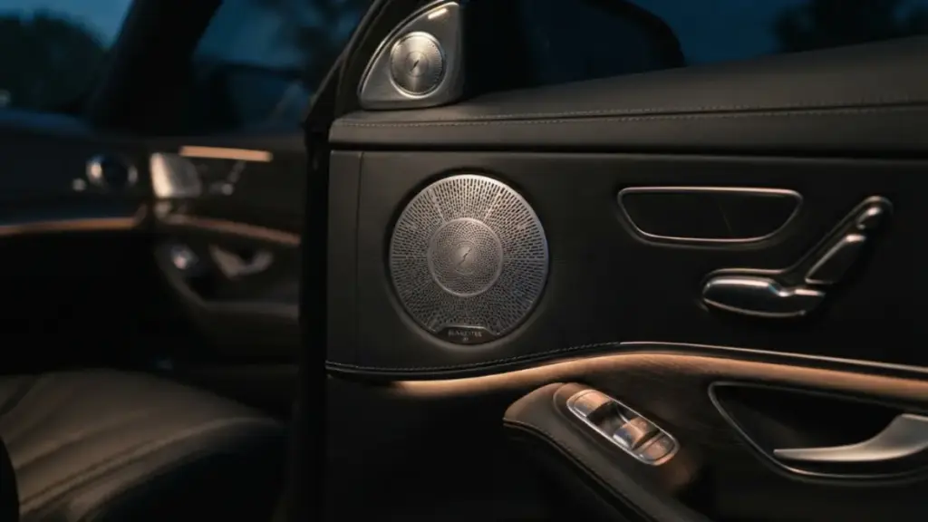 Premium speaker grille on the interior door panel of a Maybach GLS