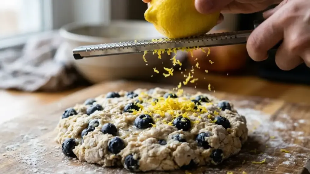 blueberry-scones-grating-fresh-lemon-zest-over-dough