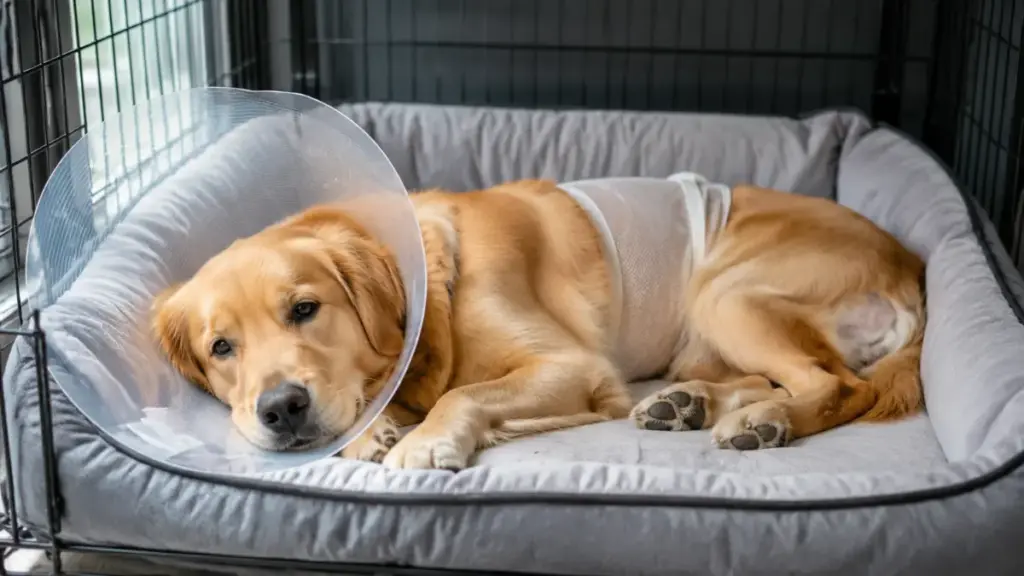 bruising-after-dog-spaying-and-neutering-e-collar-crate-rest