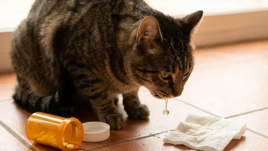 cat is constantly vomiting near medication bottle