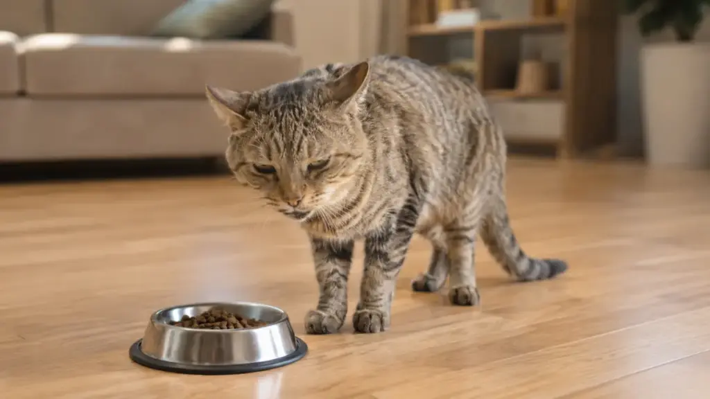 cat-strange-behaviors-disoriented-cat-near-bowl