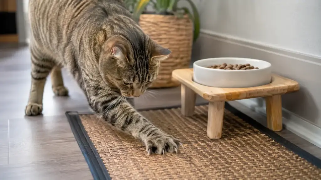 cat-strange-behaviors-pawing-floor-near-bowl