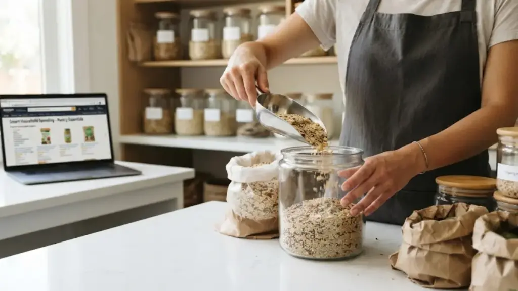 dry-ingredients-poured-into-a-glass-jar-on-a-counter