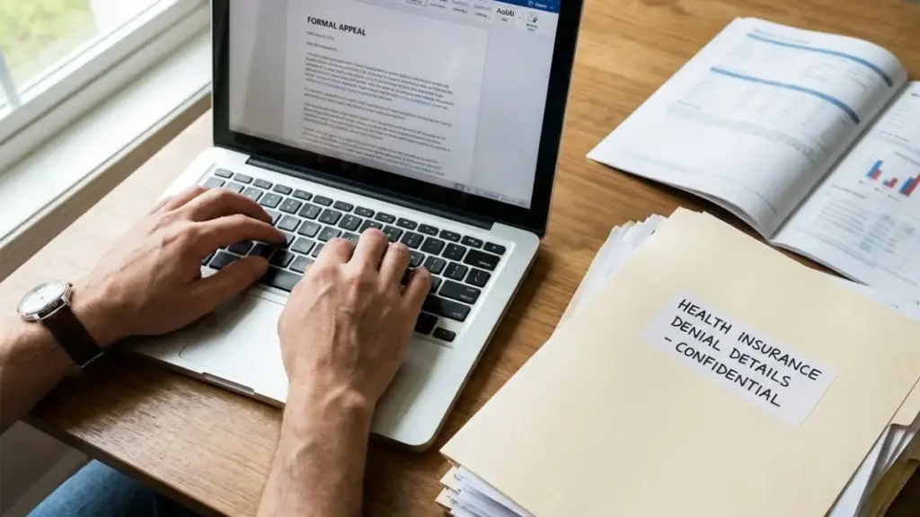 health-insurance-denial-drafting-formal-appeal-letter-on-laptop