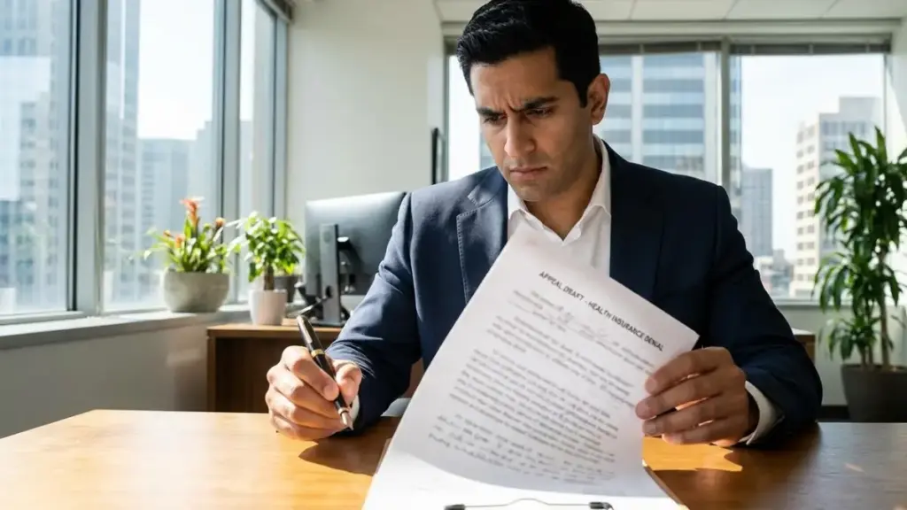 health-insurance-denial-legal-advocate-reviewing-appeal-letter-draft