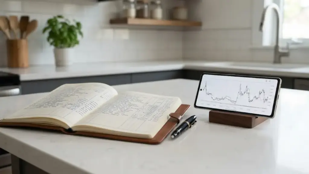 open-ledger-placed-next-to-a-smartphone-showing-price-charts