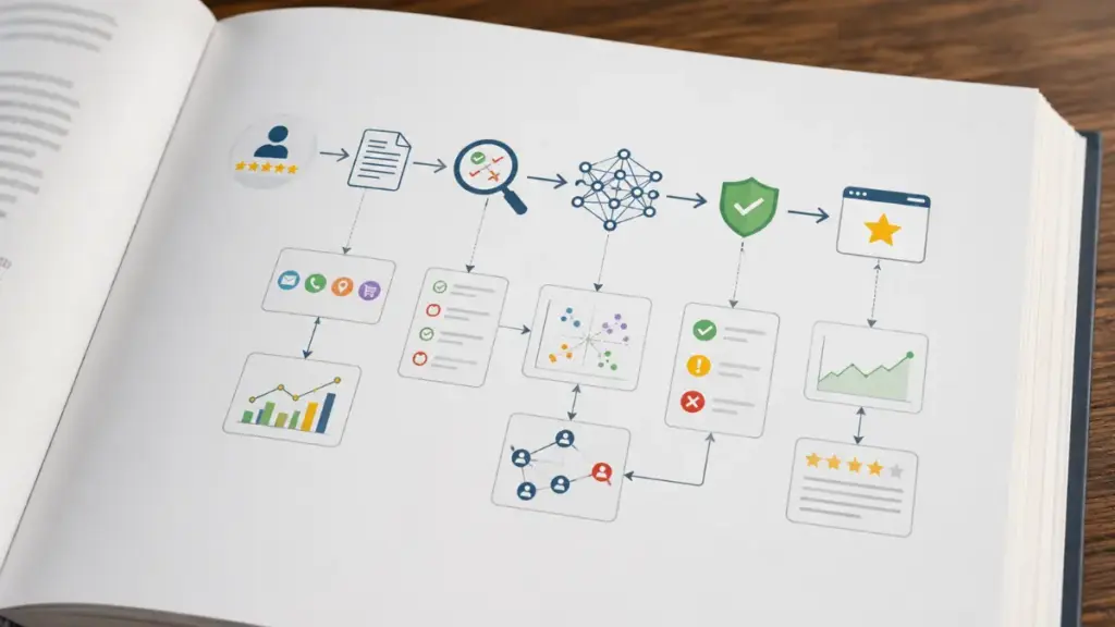 open-marketing-textbook-showing-review-analysis-diagrams