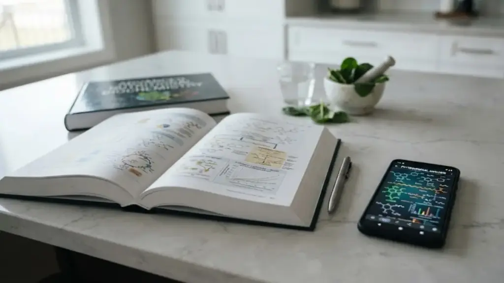 open-textbook-placed-next-to-a-smartphone-showing-molecular-diagrams