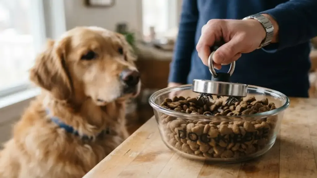scanning-a-bowl-of-dog-kibble-with-a-magnet-to-find-metal-fragments