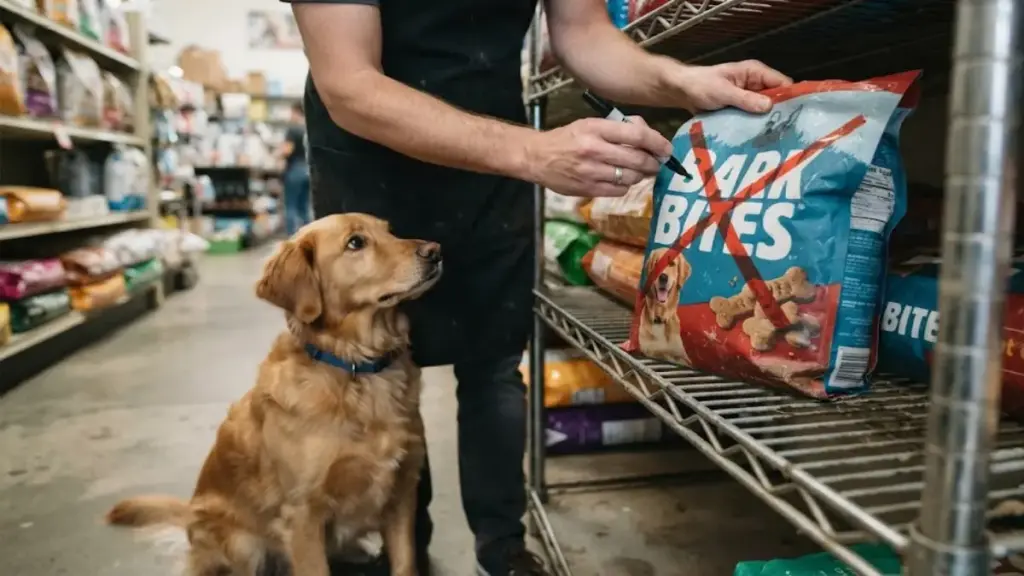 store-owner-marking-a-dog-food-bag-with-a-red-marker-on-a-shelf