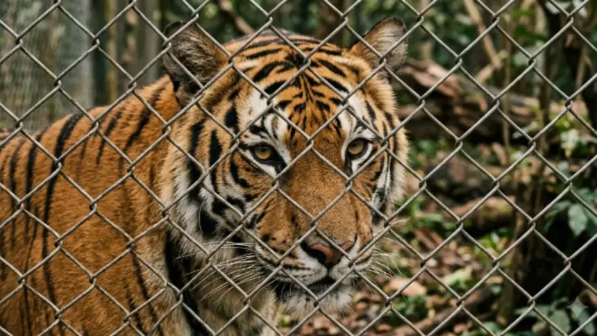 tiger varieties captive big cat behind fence