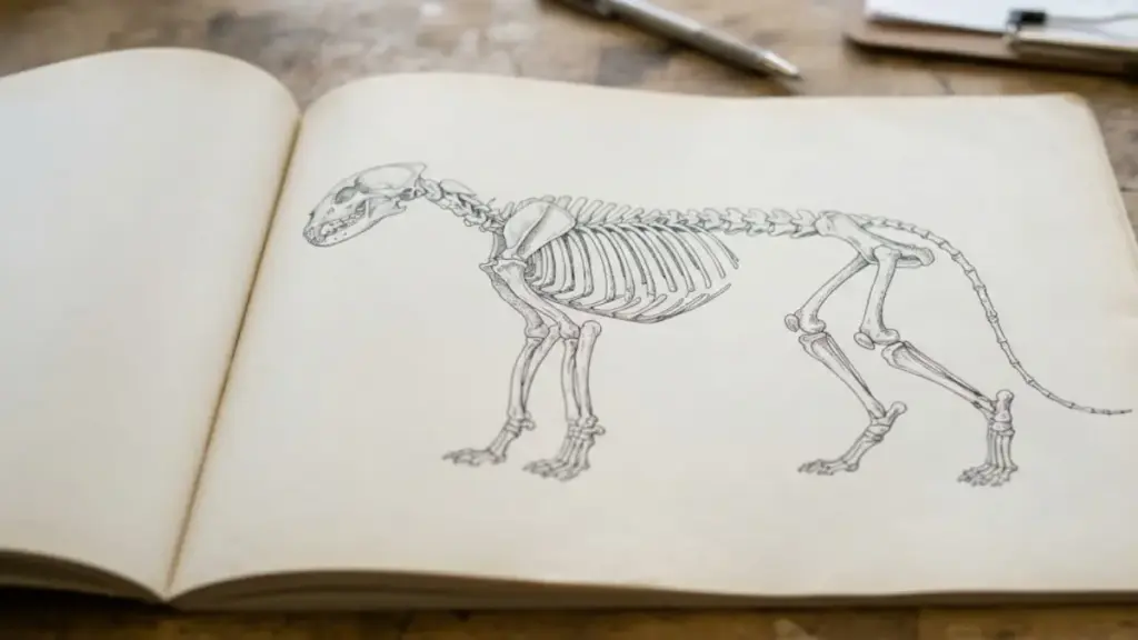 veterinary-textbook-page-showing-feline-skeletal-structure-to-guide-oakland-zoo-rehab