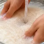 wash rice jasmine grains in water bowl