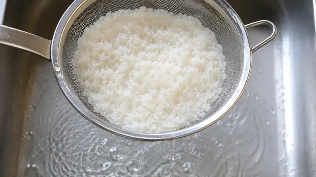 wash-rice-stainless-steel-strainer-draining