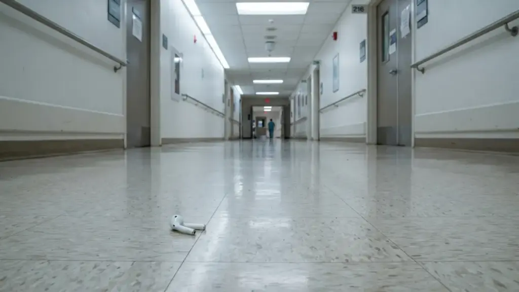 Misplaced single bose ultra open earbuds on hospital floor without tracking]