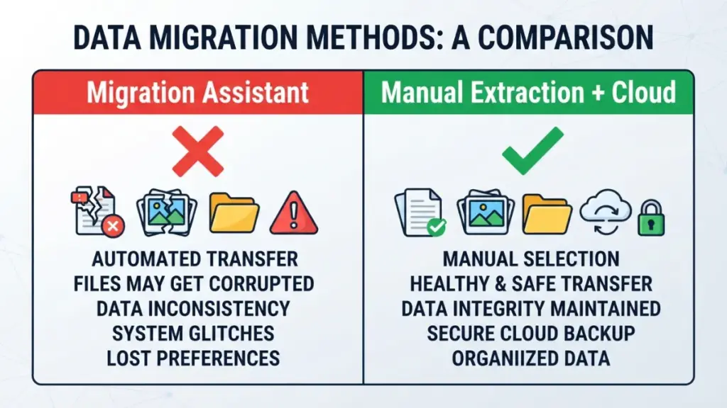 Comparison chart of migration methods Downgrading macOS