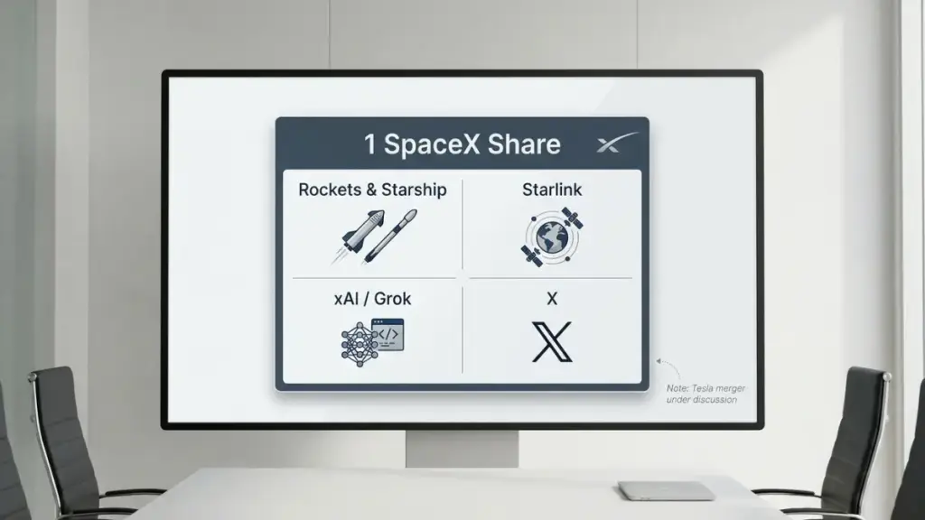 Diagram of the businesses inside one SpaceX share rockets Starlink xAI and X